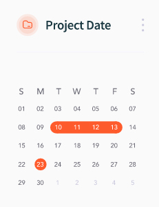 A mobile interface for "Project Date" featuring a calendar with a date range from the 10th to the 13th